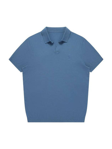 Men's Polo Open Collar Short Sleeve Knit Aquamarine - SOLEW - BALAAN 1