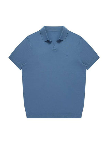 Polo Open Collar Short Sleeve Knit Top Aqua Marine - SOLEW - BALAAN 1