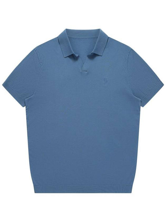 Men's Polo Open Collar Short Sleeve Knit Aquamarine SW23ESW02AM - SOLEW - BALAAN 1