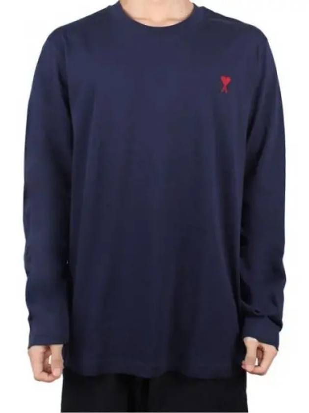 Chain Stitch Heart Logo Long Sleeve T-Shirt Navy - AMI - BALAAN 2