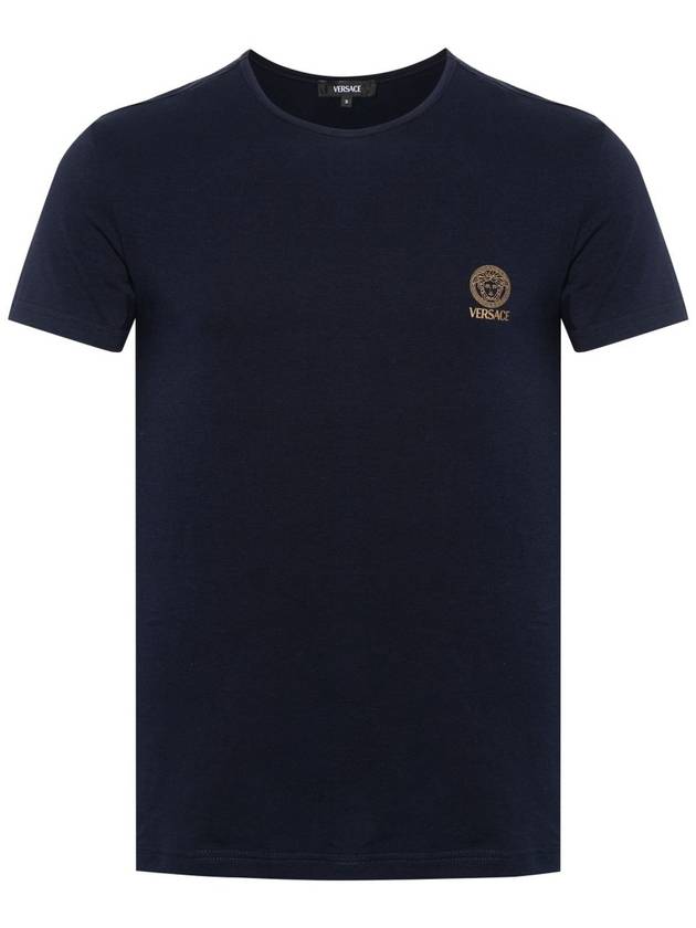 Medusa Logo Print Under Short Sleeve T-Shirt Dark Blue - VERSACE - BALAAN 2