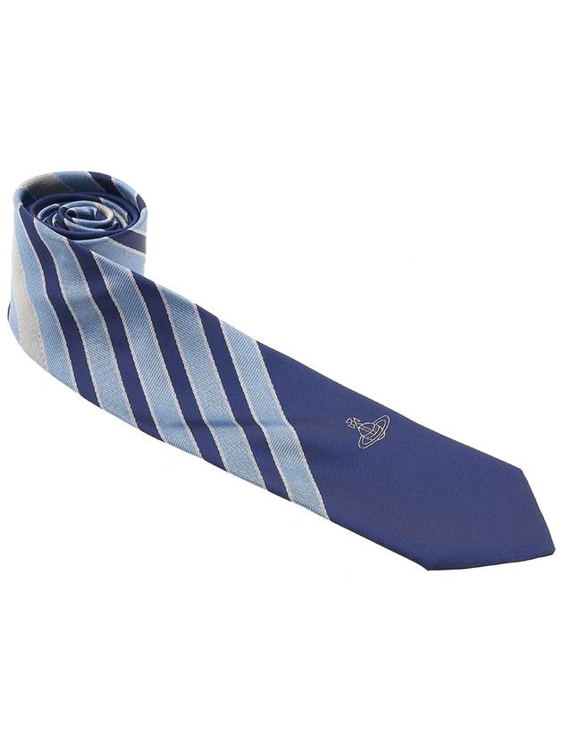 Embroidered Logo Silk Tie Blue - VIVIENNE WESTWOOD - BALAAN 3