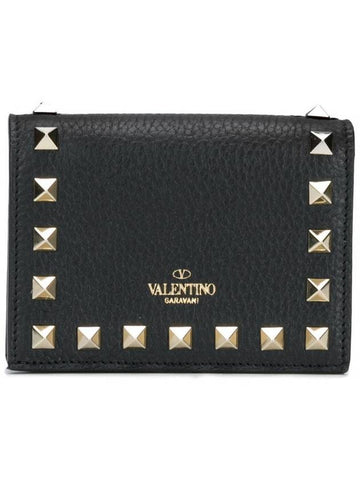 Rockstud Logo Half Wallet Black - VALENTINO - BALAAN 1