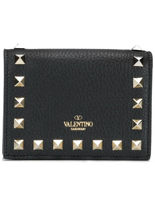 Rockstud Logo Bicycle Wallet Black - VALENTINO - BALAAN.