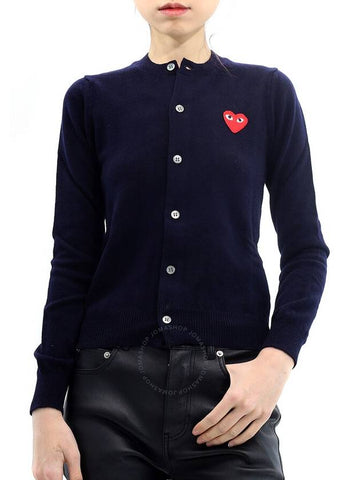 Comme Des Garcons Play Ladies Navy Long Sleeve Logo Cardigan , Size X-small - COMME DES GARCONS - BALAAN 1