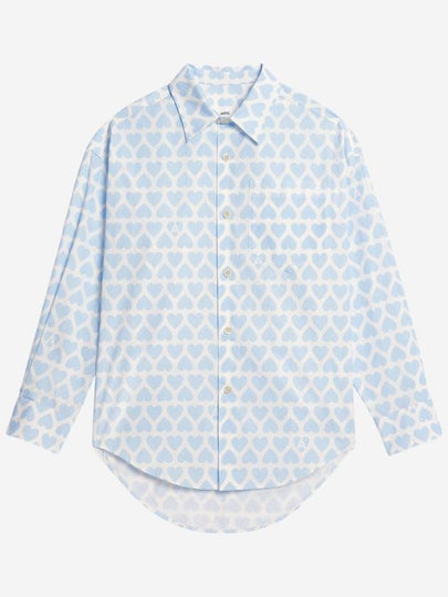 Heart Pattern Boxy Fit Overshirt Long Sleeve Shirt Sky Blue - AMI - BALAAN 2