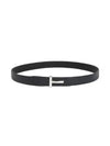 Silver Hardware T Logo Reversible Leather Belt Dark Navy - TOM FORD - BALAAN 2