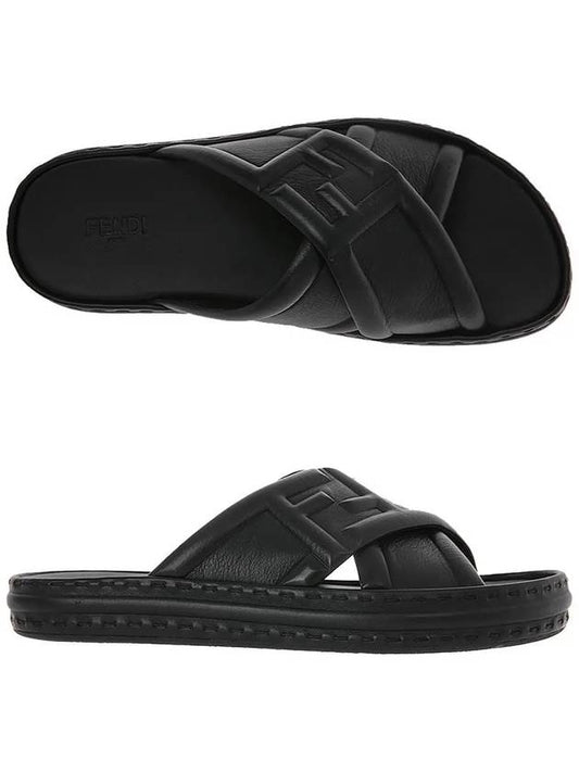 FF Logo Cross Slippers Black - FENDI - BALAAN 2