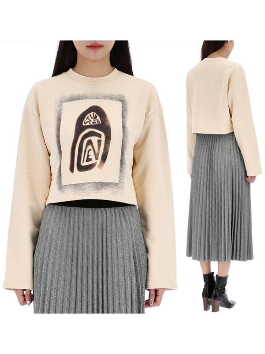 Logo Print Crop Oversized Fit Sweatshirt Beige - ACNE STUDIOS - BALAAN 2