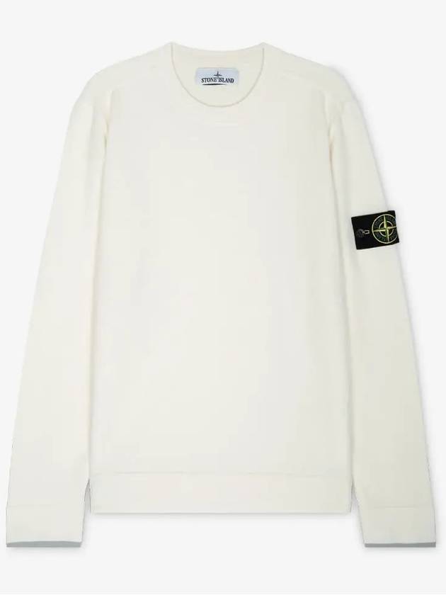 Logo Patch Crew Neck Knit Top Natural - STONE ISLAND - BALAAN 3