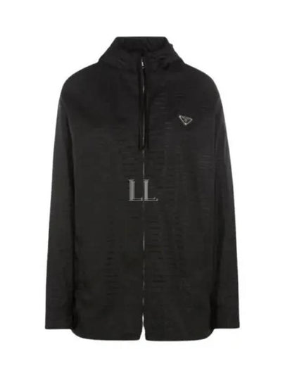 Triangle Logo Re-Nylon Zip Up Hoodie Black - PRADA - BALAAN 2