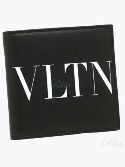 VLTN Logo Leather Half Wallet Black - VALENTINO - BALAAN 2