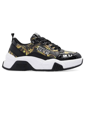 Jeans Couture Baroque Panel Trainers Low Top Sneakers Black - VERSACE - BALAAN 1