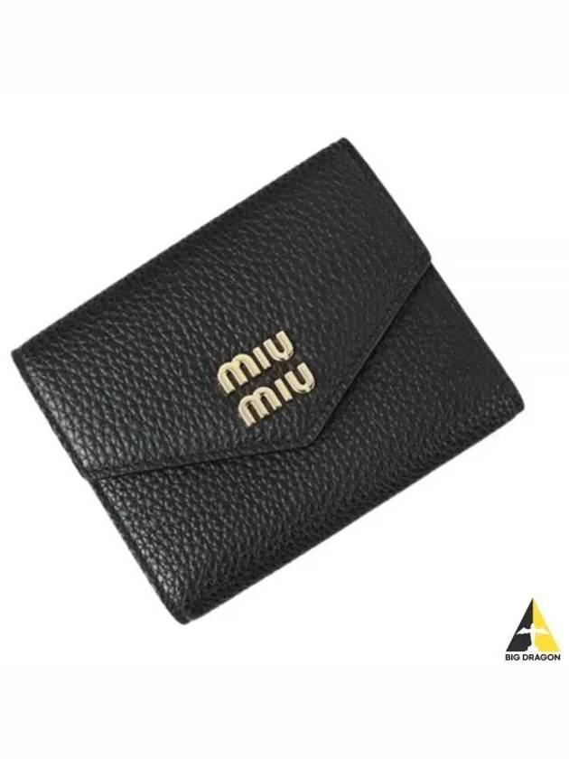 Logo Leather Tri-fold Half Wallet Black - MIU MIU - BALAAN 2