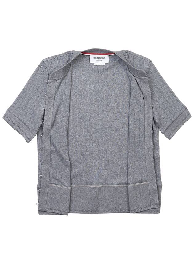 Pointel Rib Short Sleeve Cardigan Grey - THOM BROWNE - BALAAN 8