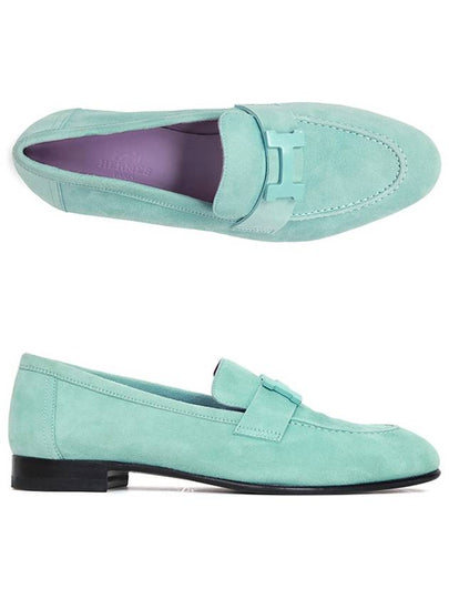 Paris Silver Hardware Suede Goatskin Loafers Vert Embrun - HERMES - BALAAN 2