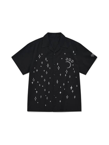 Night Sky Graphic Print Short Sleeve Shirt Black - PHOS333 - BALAAN 1