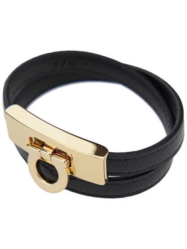 'Gancini' Black Double Twist Bracelet In Leather Woman - SALVATORE FERRAGAMO - BALAAN 2