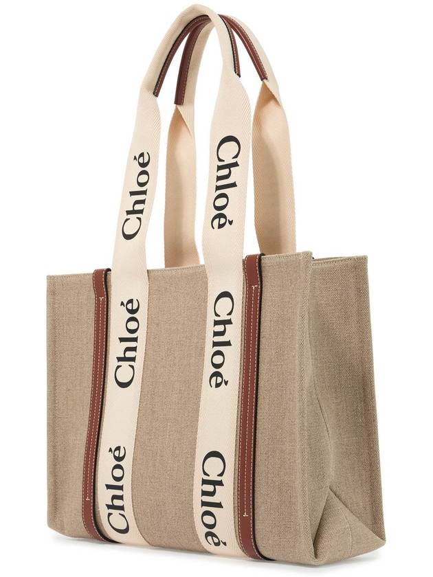 Woody Canvas Medium Tote Bag Brown - CHLOE - BALAAN 2