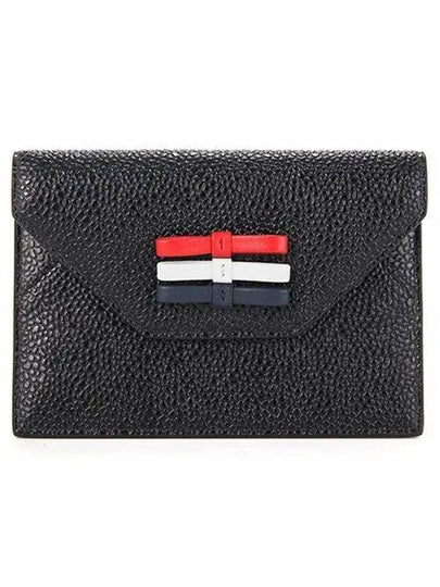 Pebble Grain Leather Bow Detail Envelope Card Wallet Black - THOM BROWNE - BALAAN 2