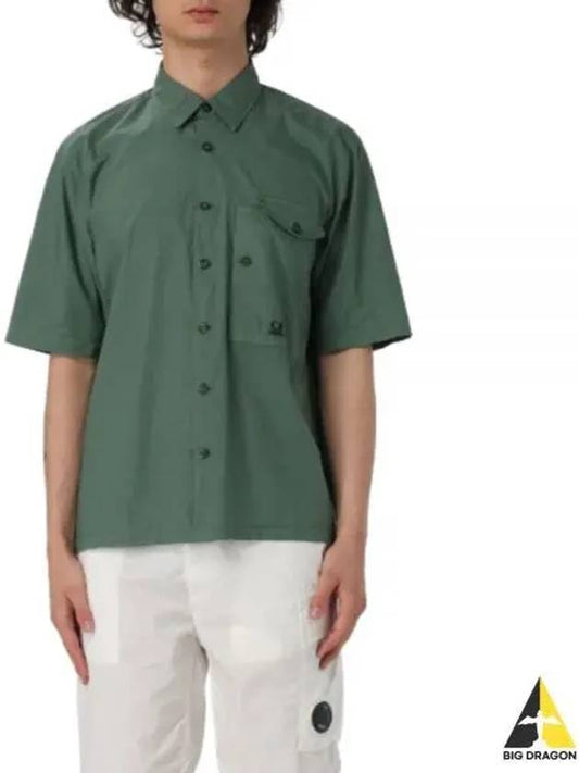 Cotton Popeline Short Sleeve Shirt Green - CP COMPANY - BALAAN 2