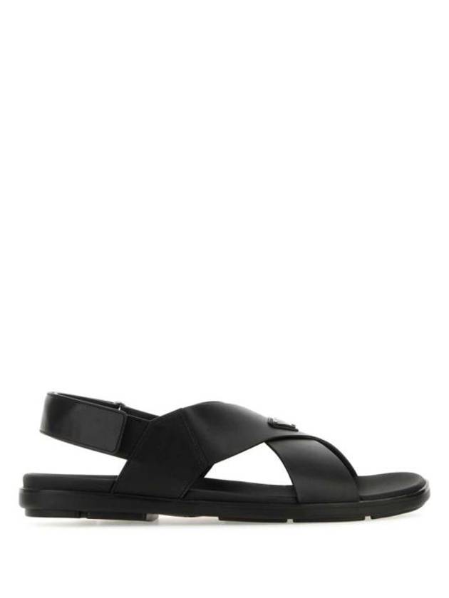 Criss Cross Leather Sandals Black - PRADA - BALAAN 2