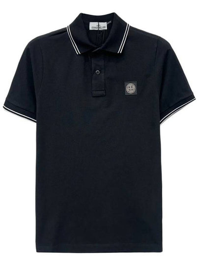 Stretch Cotton Pique Short Sleeve Polo Shirt Black - STONE ISLAND - BALAAN 2