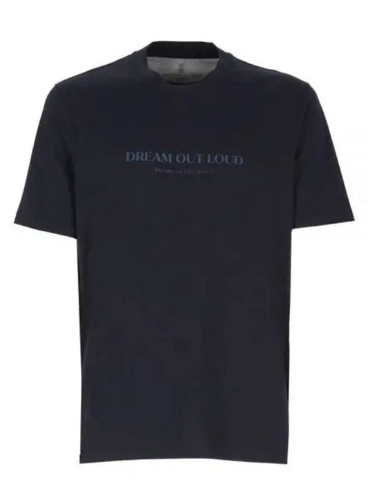 Print Crew Neck Cotton Jersey Short Sleeve T-Shirt Navy - BRUNELLO CUCINELLI - BALAAN 2