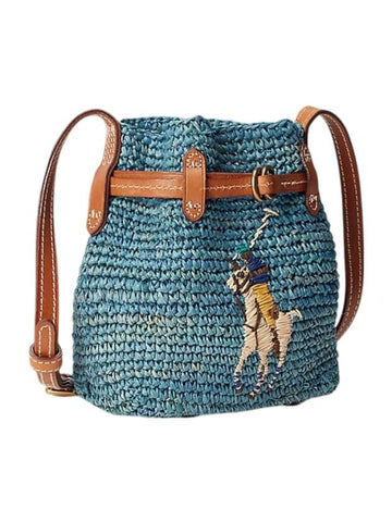 Pony Logo Mini Belfort Raffia Bucket Bag Blue - POLO RALPH LAUREN - BALAAN 1