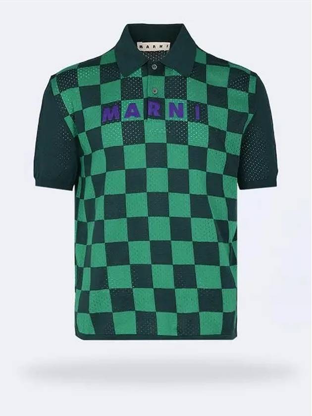 Logo Checkerboard Polo Shirt Green - MARNI - BALAAN 2