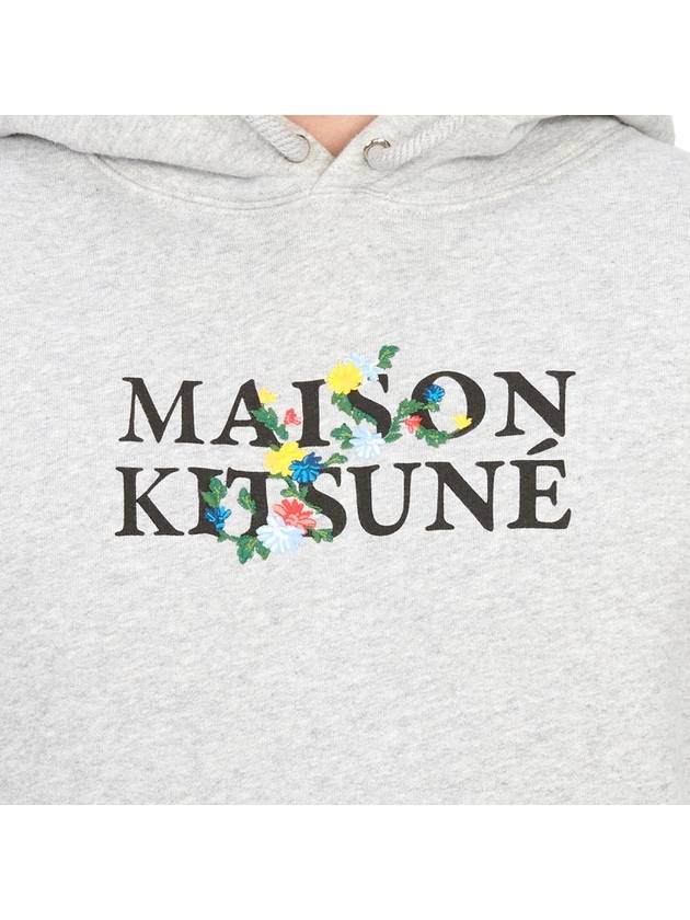 Flowers Comfort Logo Print Hoodie Light Grey Melange - MAISON KITSUNE - BALAAN 9