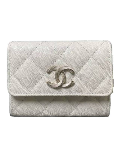 CC Logo Flap Caviar Card Wallet White - CHANEL - BALAAN 1