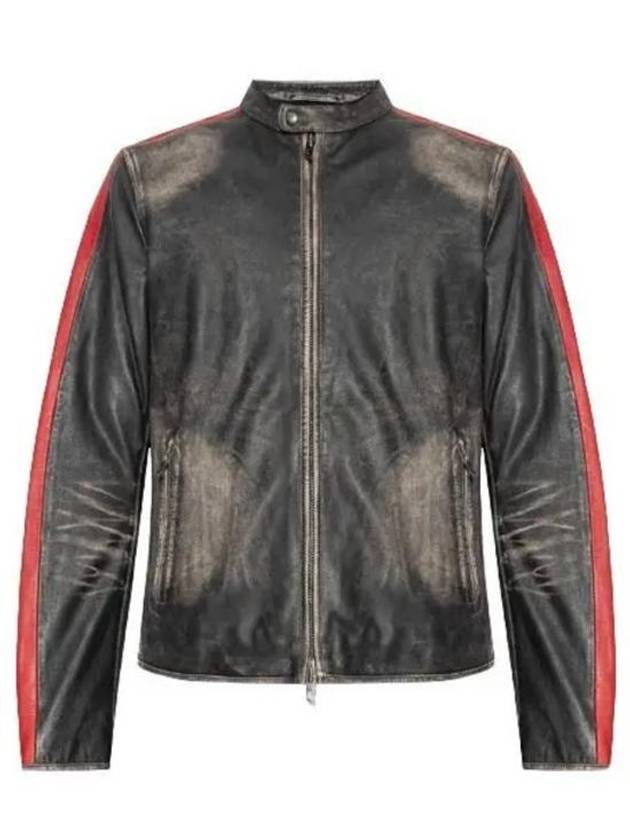 L Renn Contrasting Stripes Leather Jacket Black - DIESEL - BALAAN 2