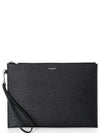 Embossed Leather Grain De Poudre Zipper Tablet Clutch Bag Black - SAINT LAURENT - BALAAN.