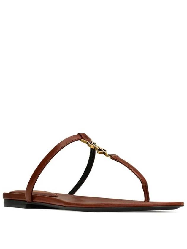 Cassandra Leather Flip Flops Brown - SAINT LAURENT - BALAAN 3