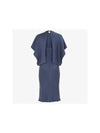 Satin Back Cutout Cape Sleeve Midi Dress Navy - FENDI - BALAAN 3