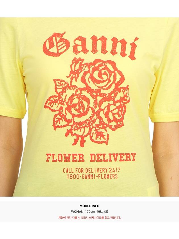 Cotton Flower Logo Short Sleeve T-Shirt Yellow - GANNI - BALAAN 9