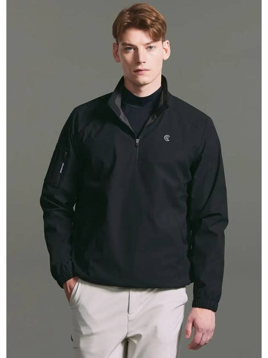 Men s Fleece Lined High Neck Half Zip Up Windbreaker Black - CLEVELAND GOLF - BALAAN 1