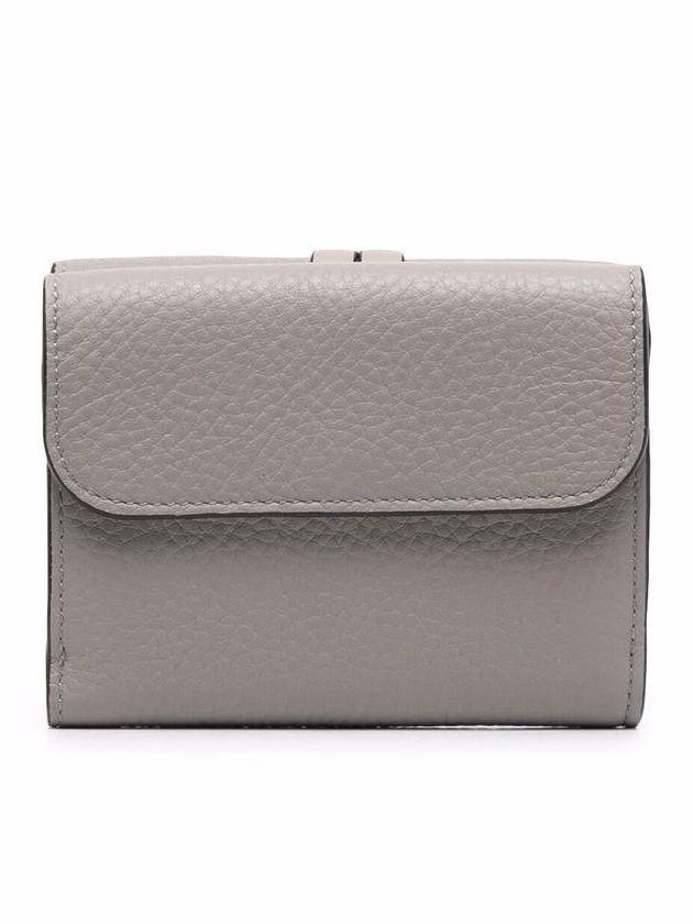 Alphabet Grain Leather Flap Small Half Wallet Grey - CHLOE - BALAAN 3