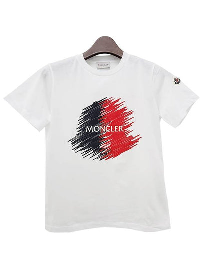 Kids Logo Motif Print Short Sleeve T Shirt 12Y 14Y Optical White 8C00022 89AFV 002 - MONCLER - BALAAN 2