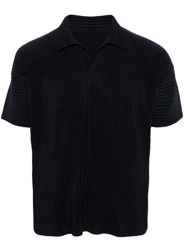 Homme Basic Plissé Pleated Polo Shirt Navy - ISSEY MIYAKE - BALAAN 1