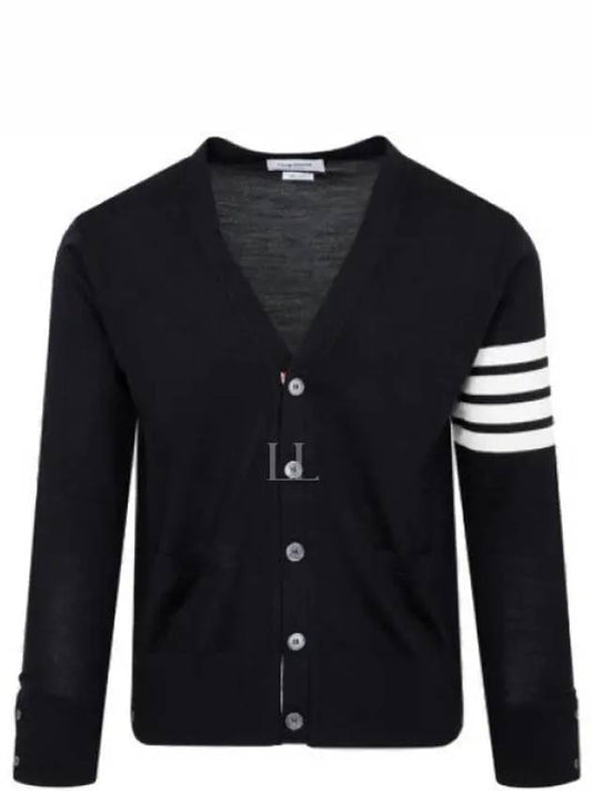 Men's Sustainable Classic Diagonal Wool Cardigan Navy - THOM BROWNE - BALAAN 2