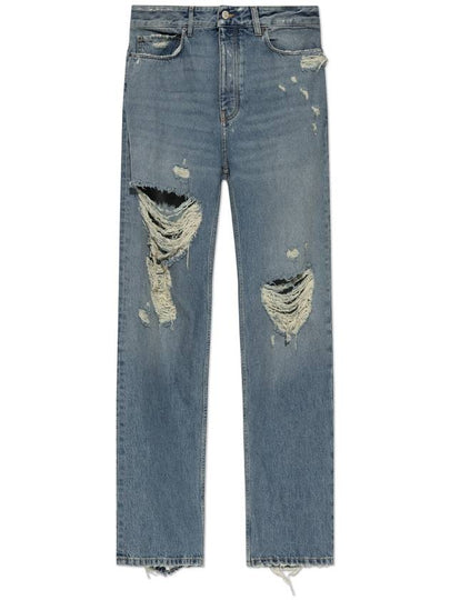 Distressed Denim Straight Jeans Blue - BALENCIAGA - BALAAN 2