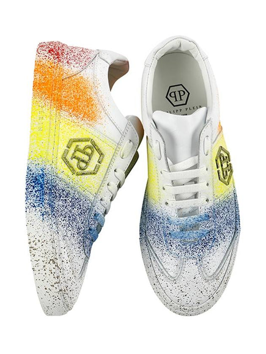 Metal Logo Painted Leather Low Top Sneakers White - PHILIPP PLEIN - BALAAN 2