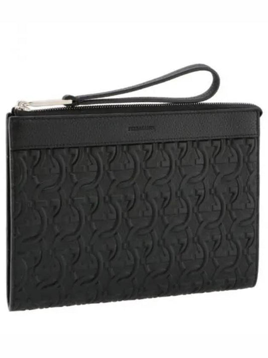 Embossed Logo Zipped Clutch Bag Black - SALVATORE FERRAGAMO - BALAAN 2