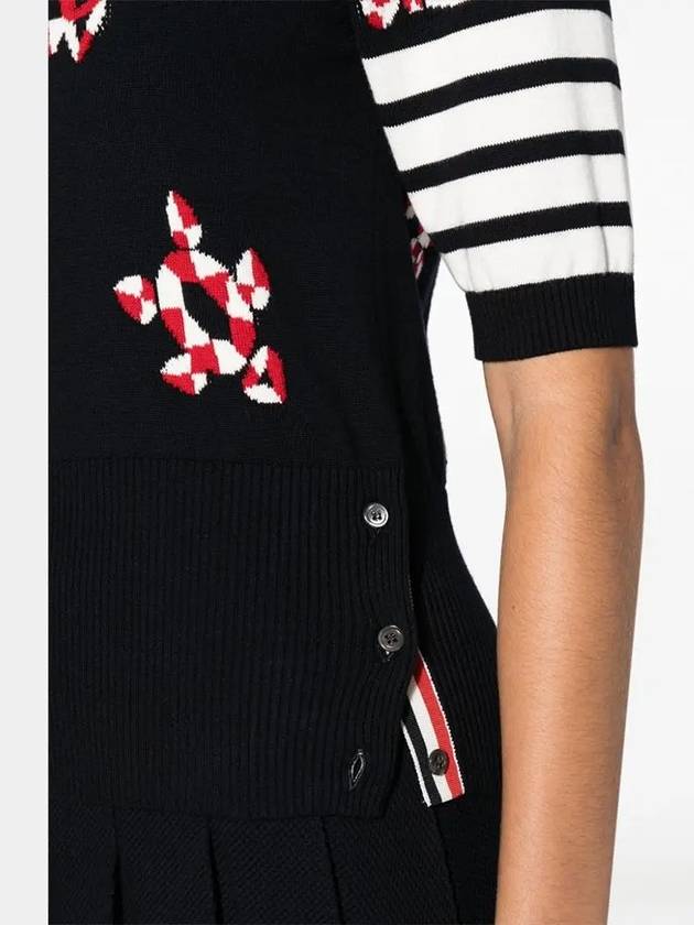 Women's 4 Bar Intarsia Knit Top Navy - THOM BROWNE - BALAAN 6