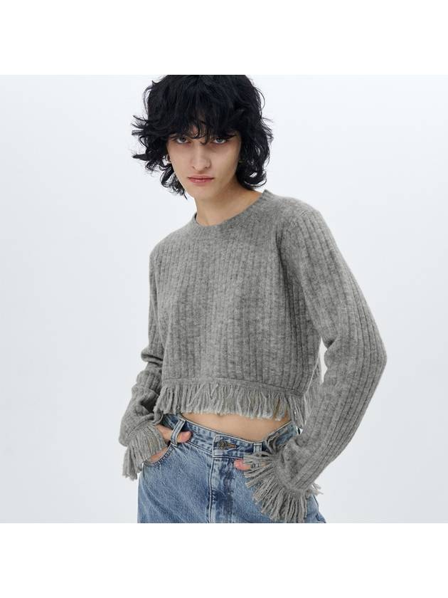 RIBBED KNIT FRINGED PULLOVER MGREY - ETCH - BALAAN 1