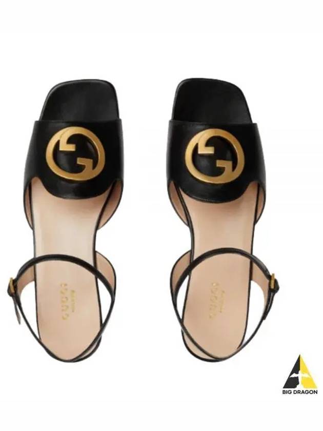 Women's Interlocking G Logo Leather Sandals Black - GUCCI - BALAAN 2