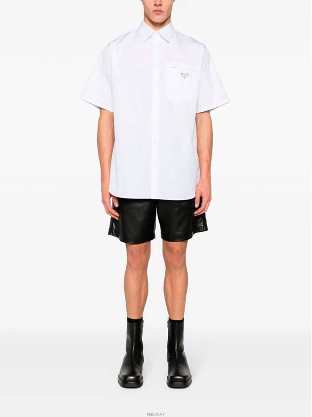 Triangle Logo Pocket Regular Fit Cotton Short Sleeve Shirt White - PRADA - BALAAN 5