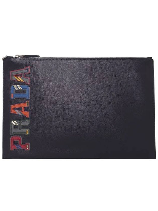 Color Logo Patch Saffiano Leather Clutch 2NG001 NERO Black - PRADA - BALAAN 1